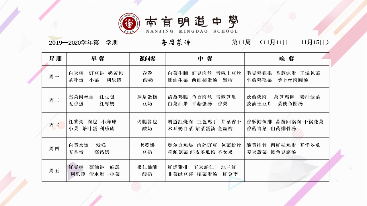 201911第11周菜谱
