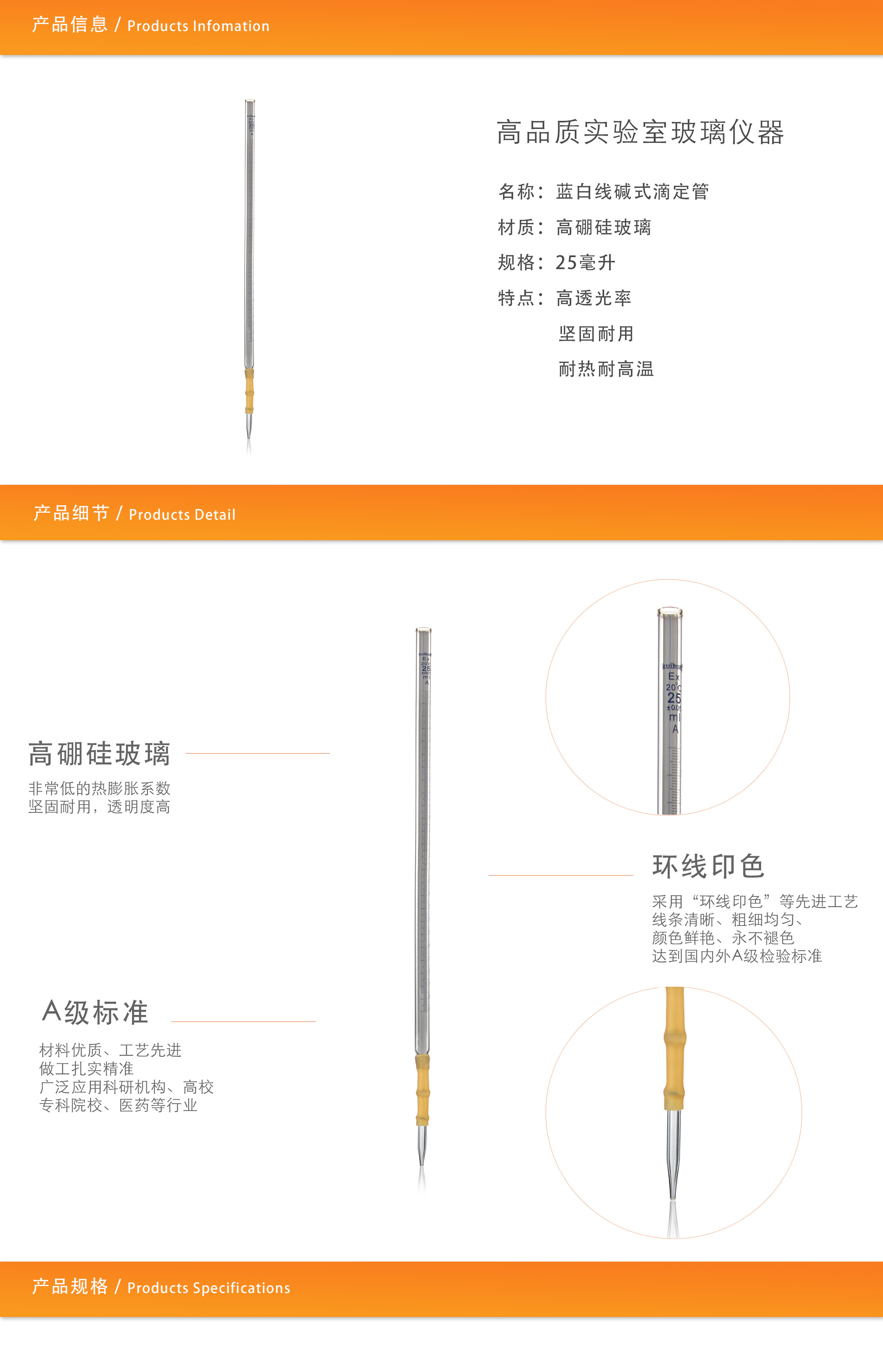 蓝白线碱式滴定管25ml