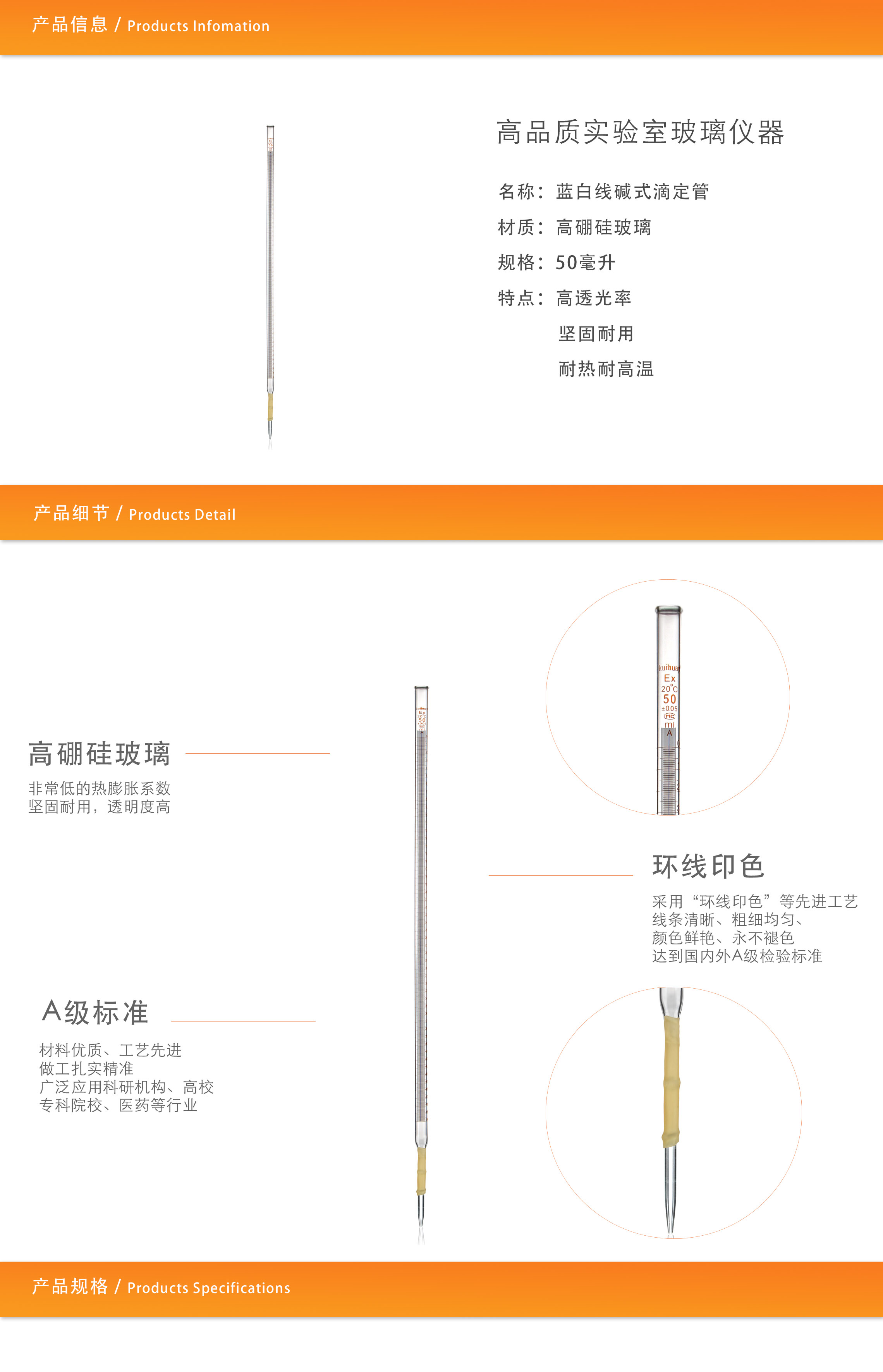 蓝白线碱式滴定管50ml