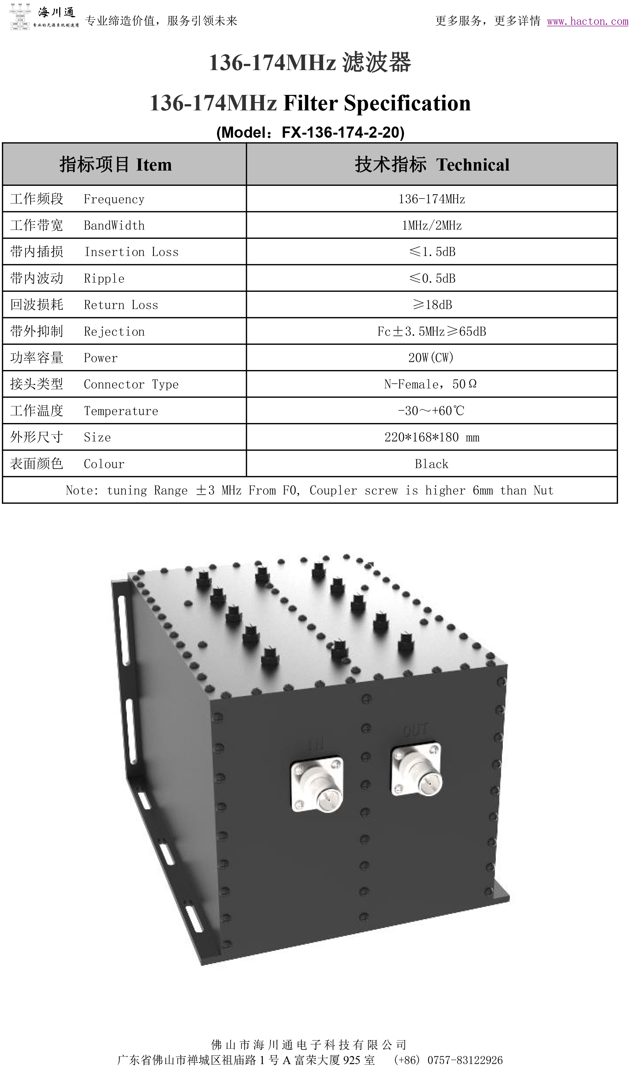 136-174MHz滤波器彩页