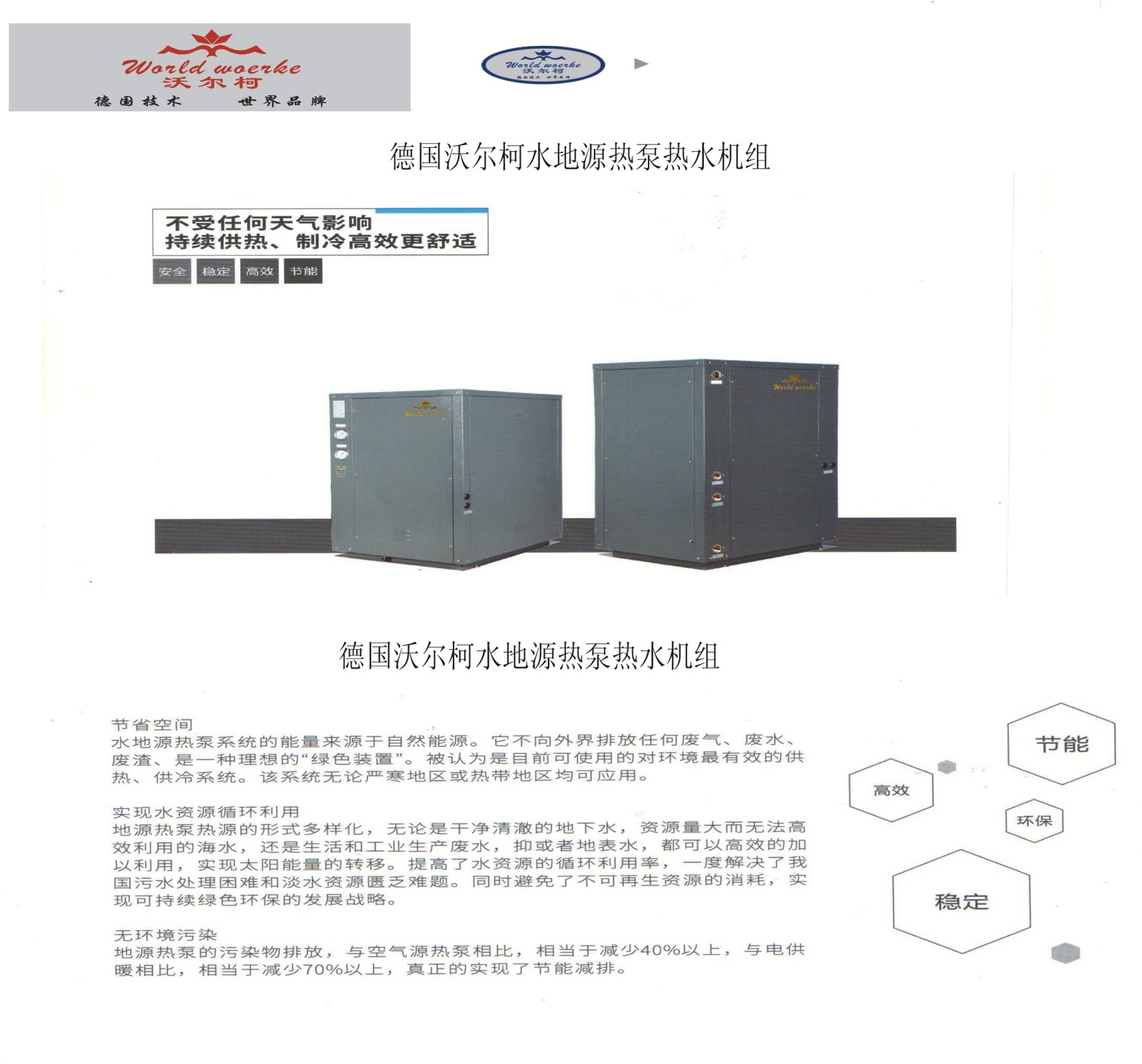 WK250-KFXRS水地源冷暖机组25匹输入功率：19.8KW，制热量：95KW，德国 