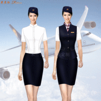「夏季空姐服」批发定做空姐服夏季短袖套装厂家-米兰弘服装