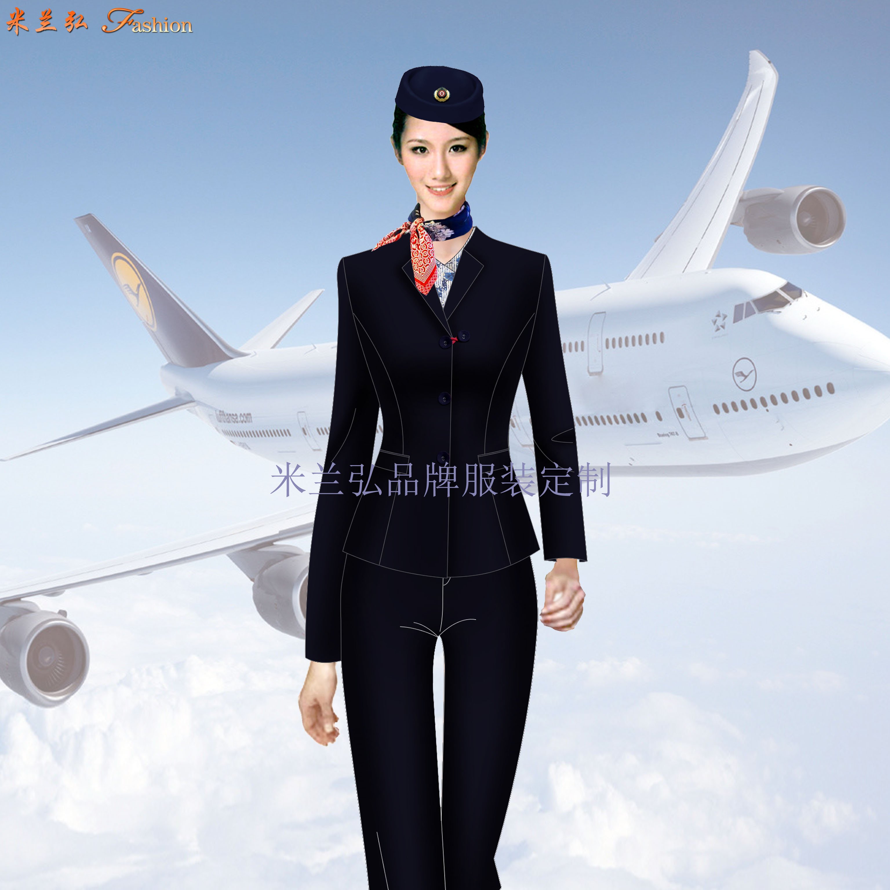 「北京空姐服装」北京航空空姐服装定制-米兰弘服装厂家：-4