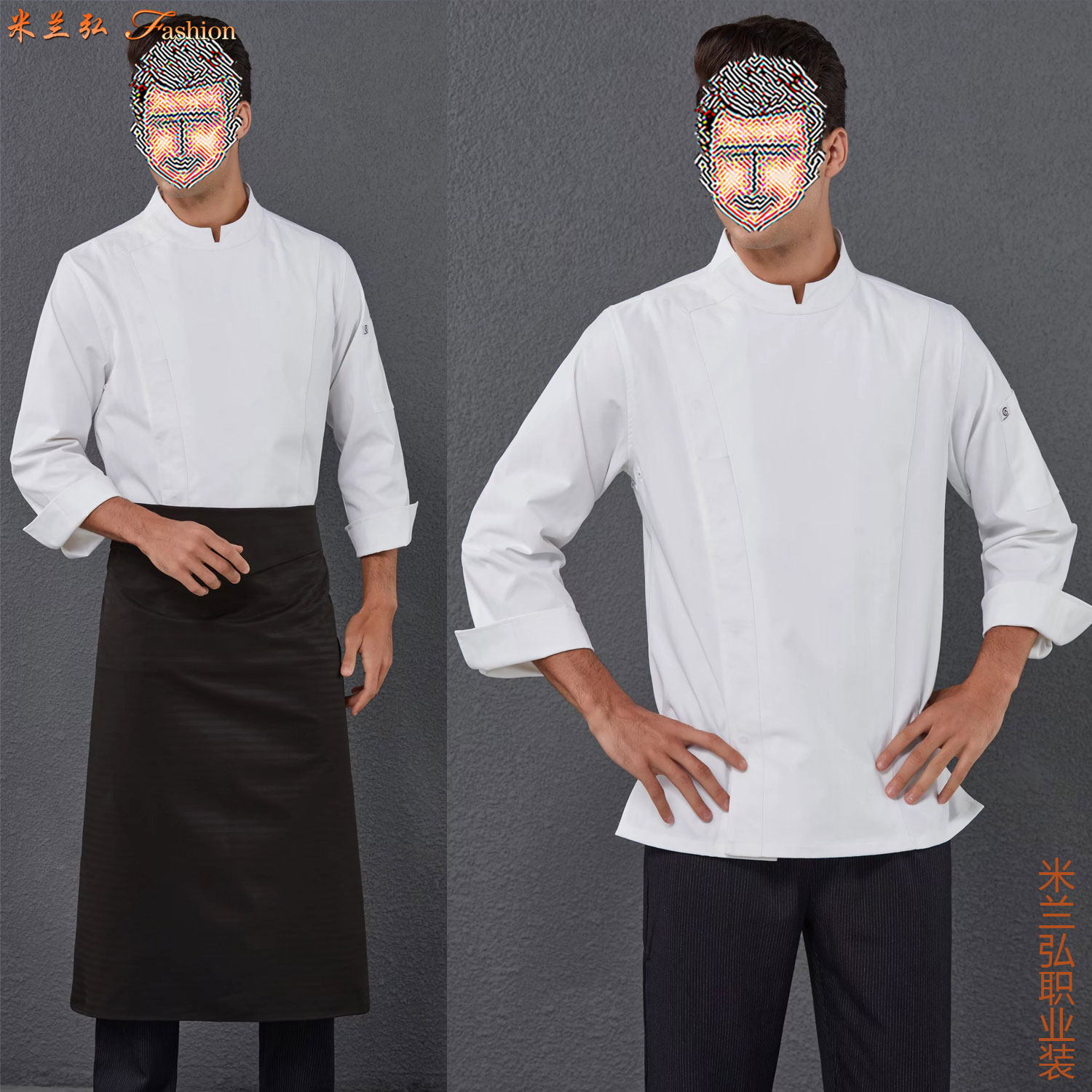厨师白色长袖工作服新款图片3
