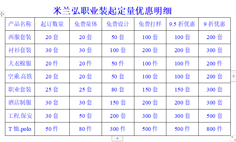 米兰弘职业装起定量优惠