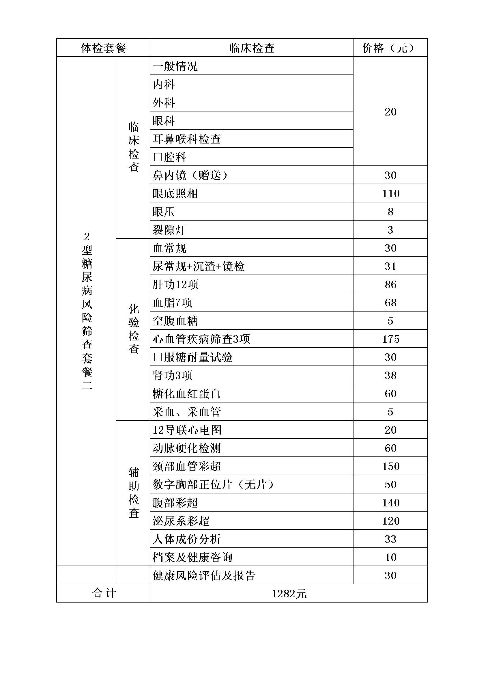 2型糖尿病风险筛查套餐二