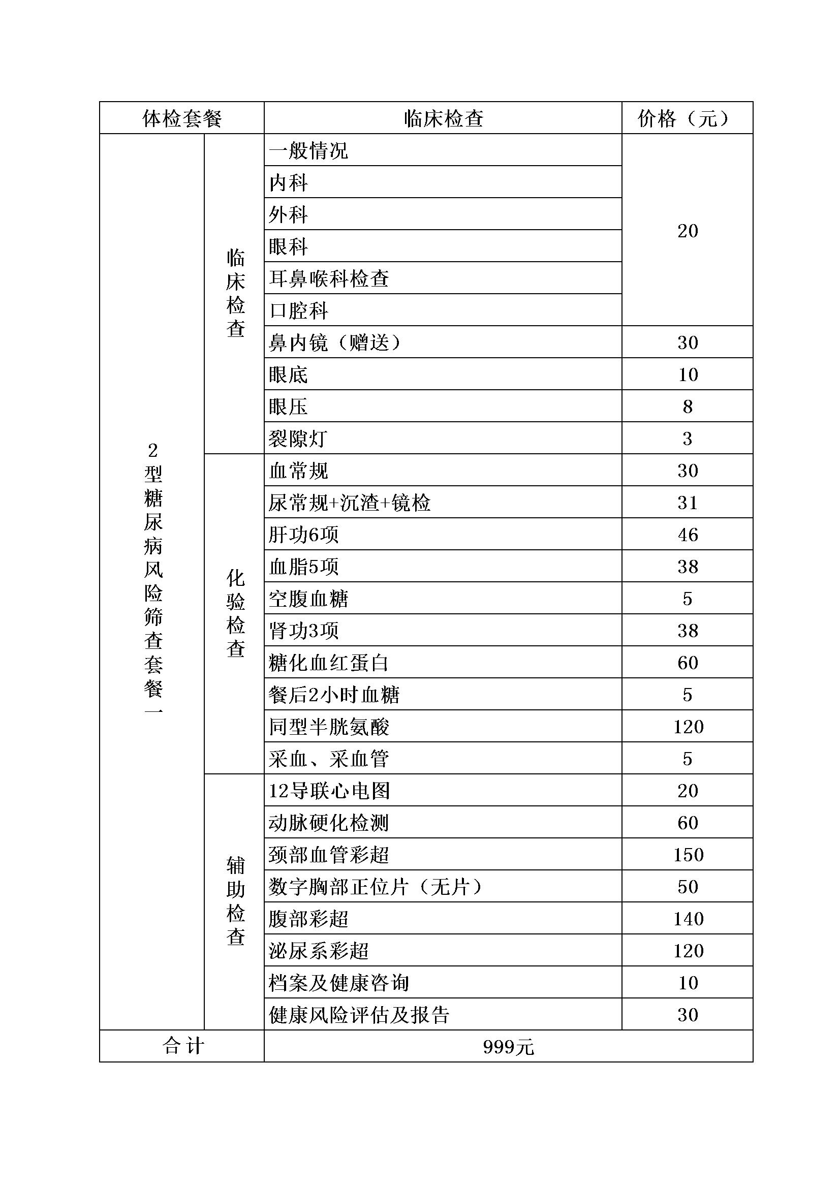 2型糖尿病风险筛查套餐一