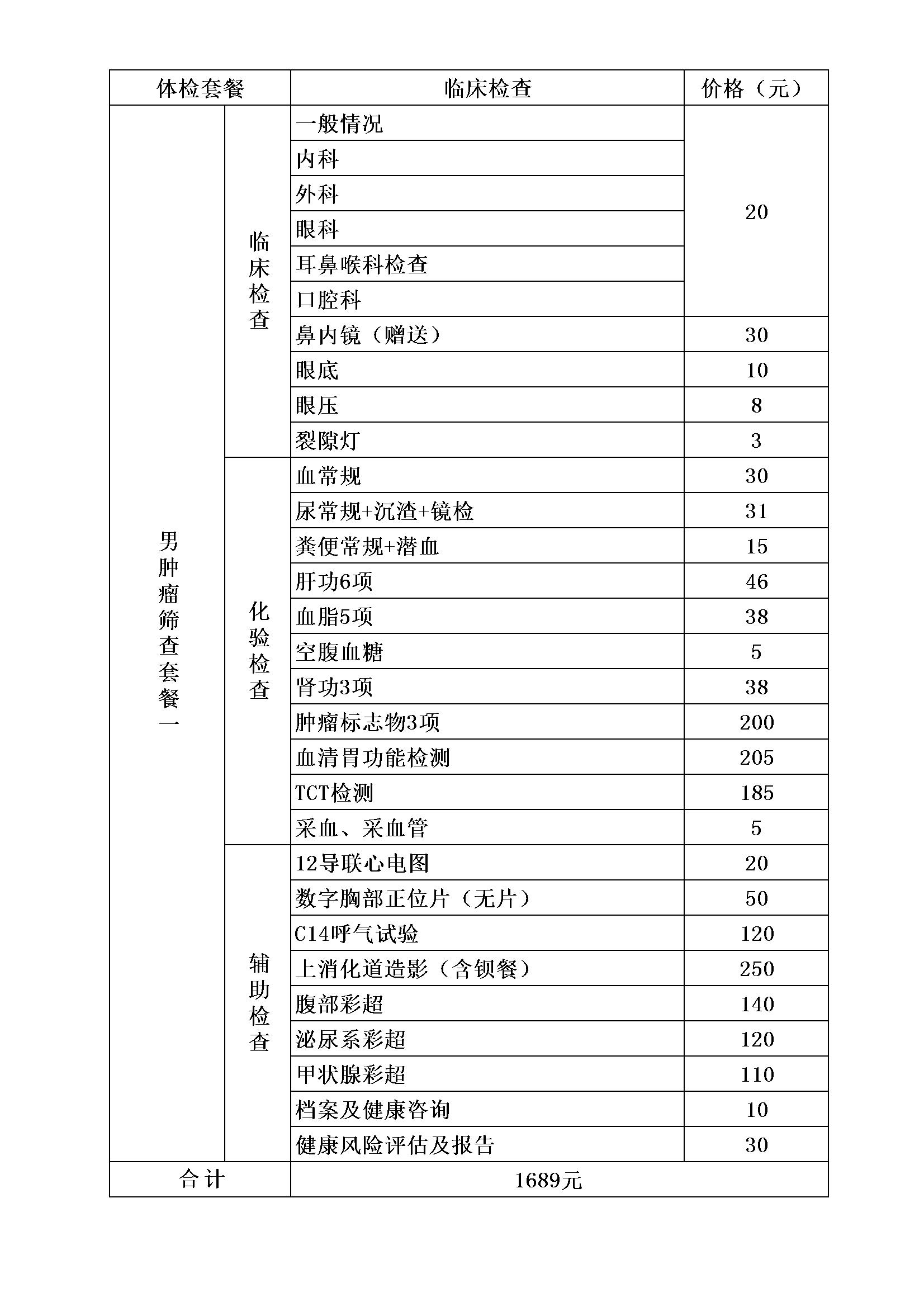 男肿瘤筛查套餐一