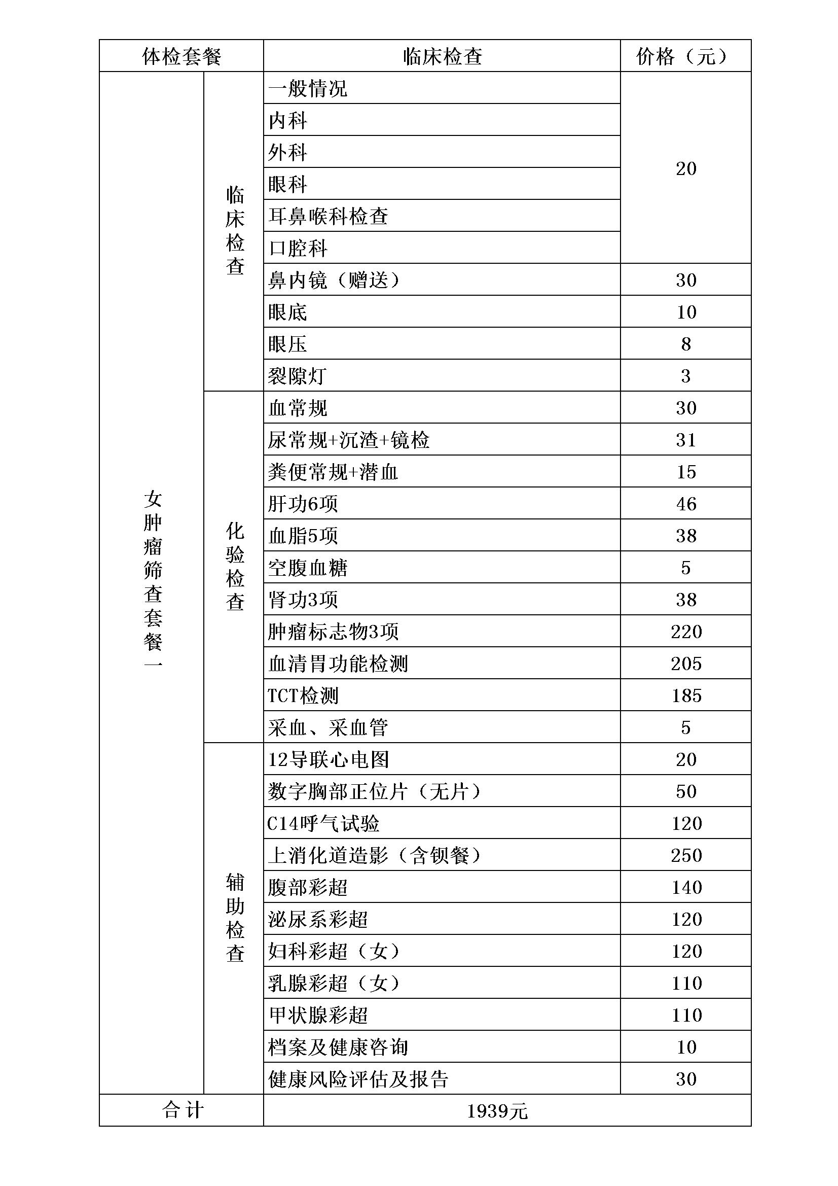 女肿瘤筛查套餐一