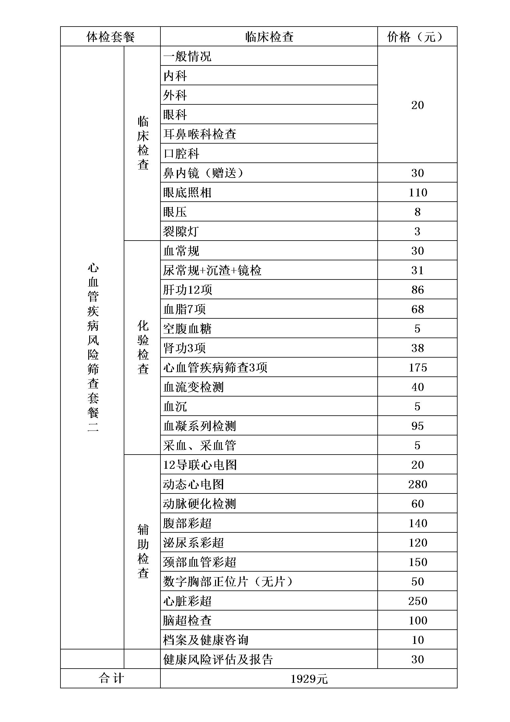 心血管疾病风险筛查套餐二