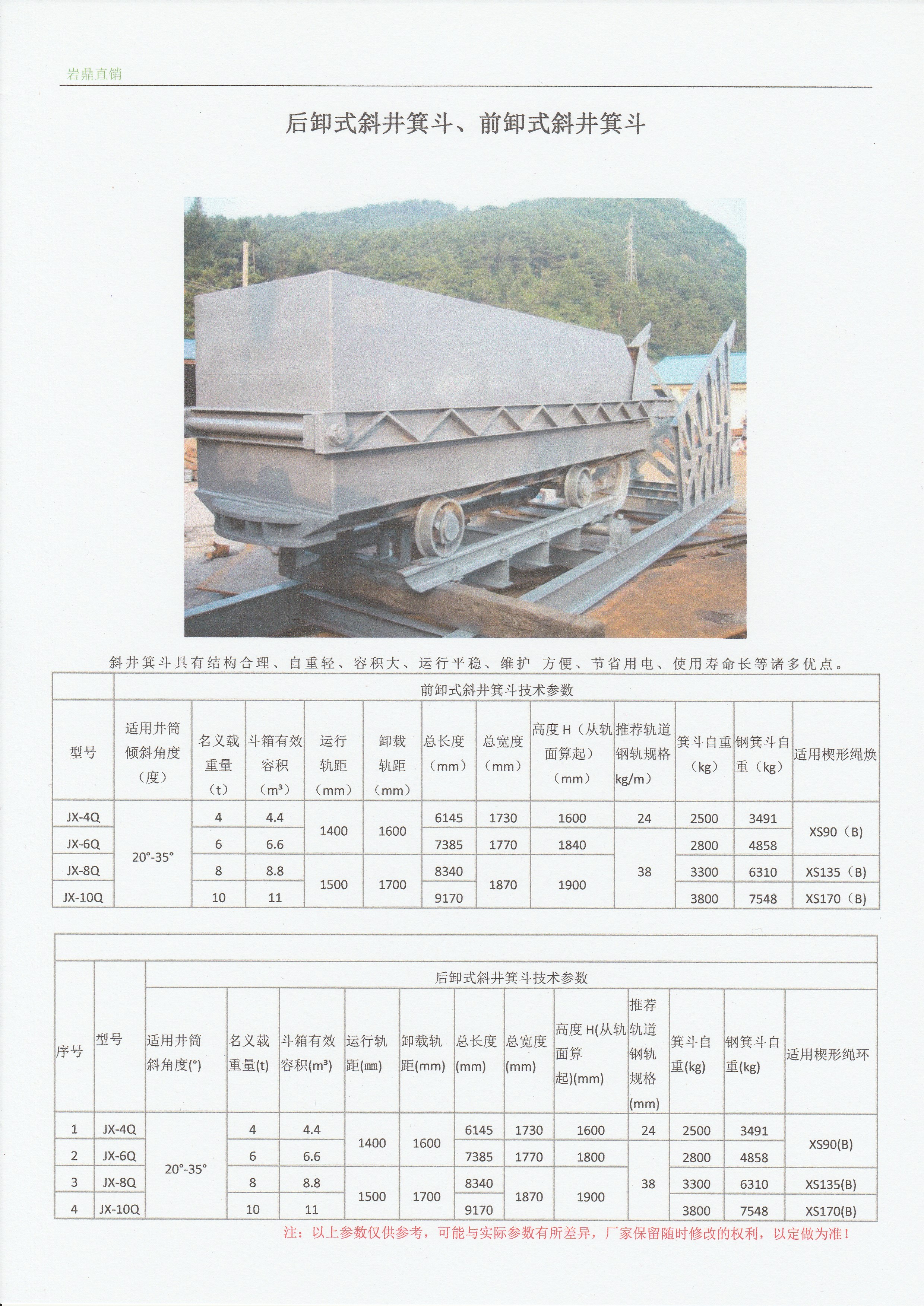 斜井箕斗技术参数