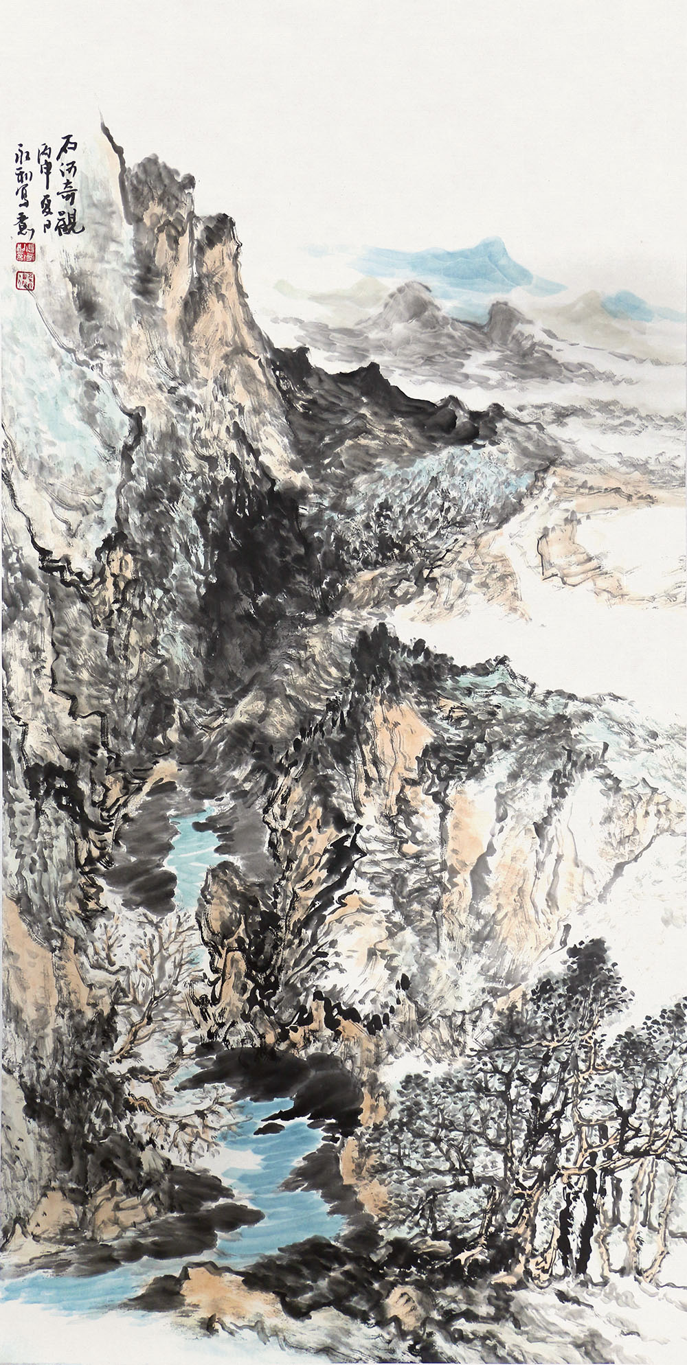 张永利《石河奇观》136×68cm2016年