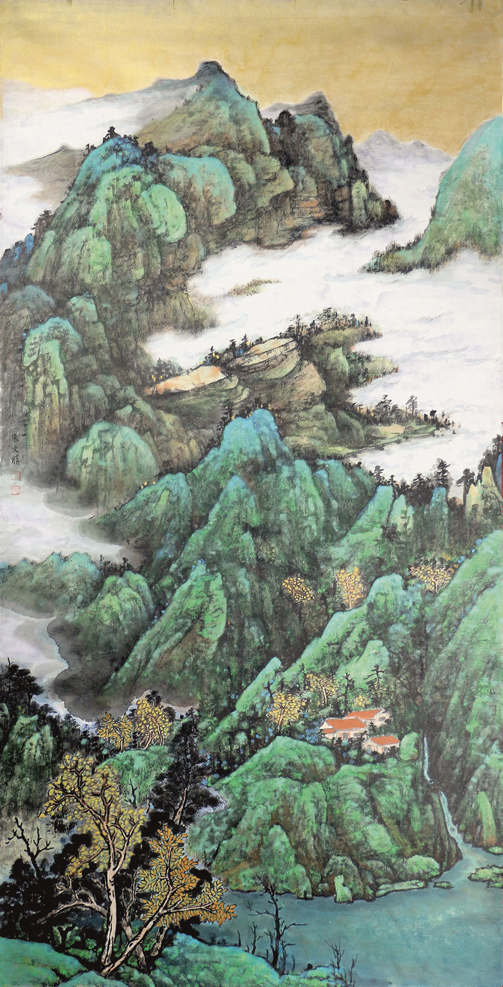 朱文胜《家在青山碧水间》138×68cm2016年