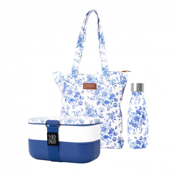 Insulated bottle & lunchbox & Toile de Jouy tote bag pack Welcome