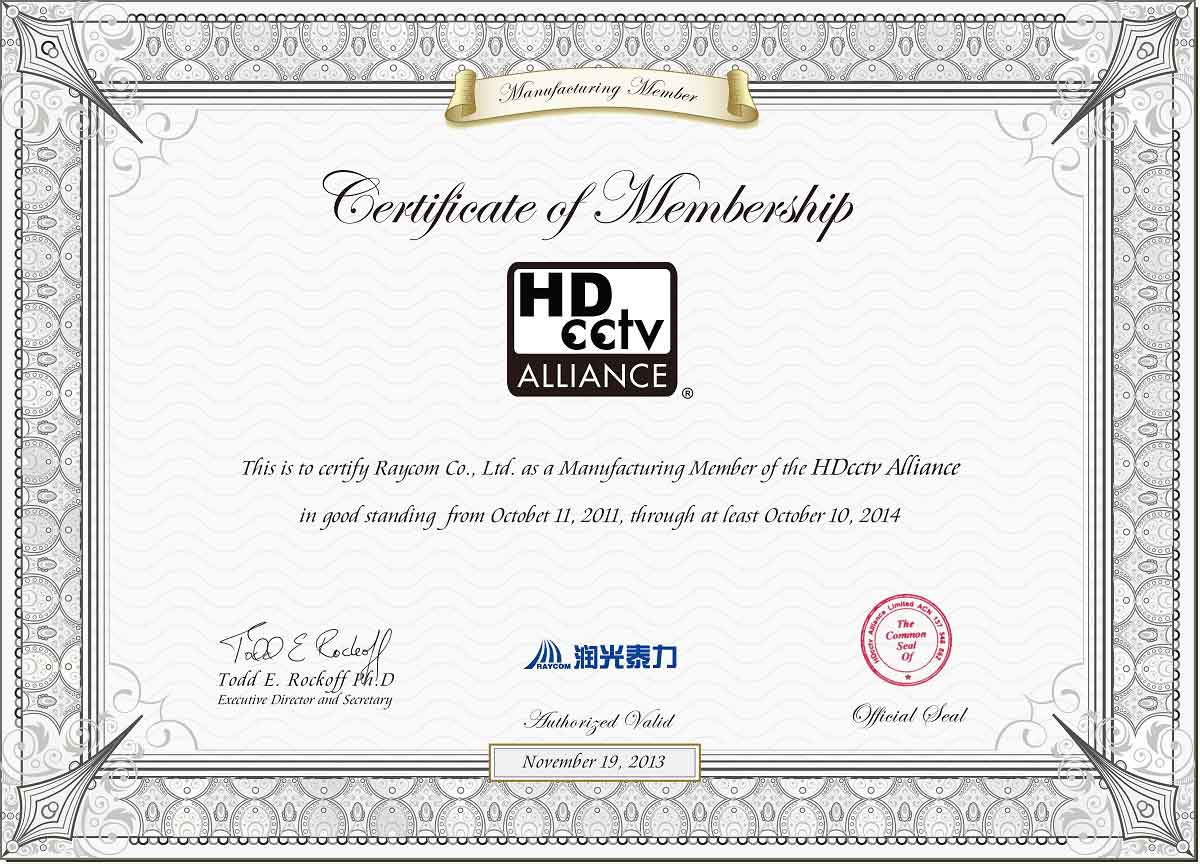 RaycomHDcctvMembershipCertificate2013