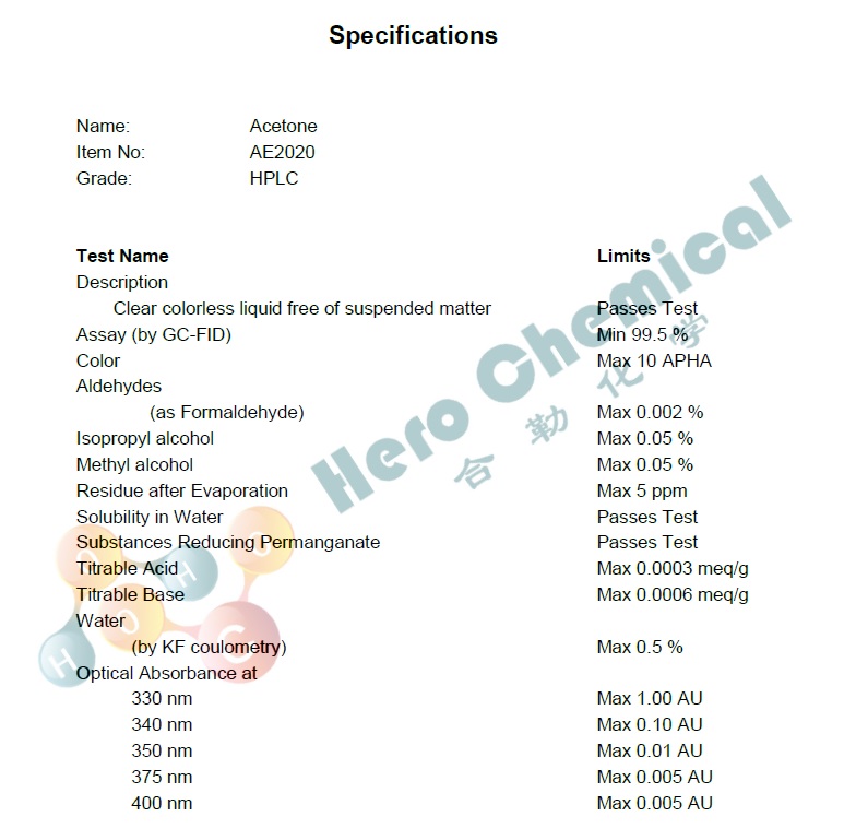 AE2020-HPLC丙酮SPEC