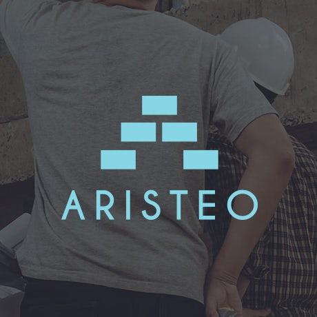 蓝色矩形堆叠成三角形，文字为“ Aristeo”