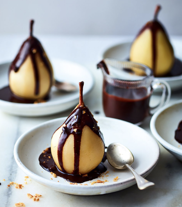 Pears with Speedy Choc Sauce