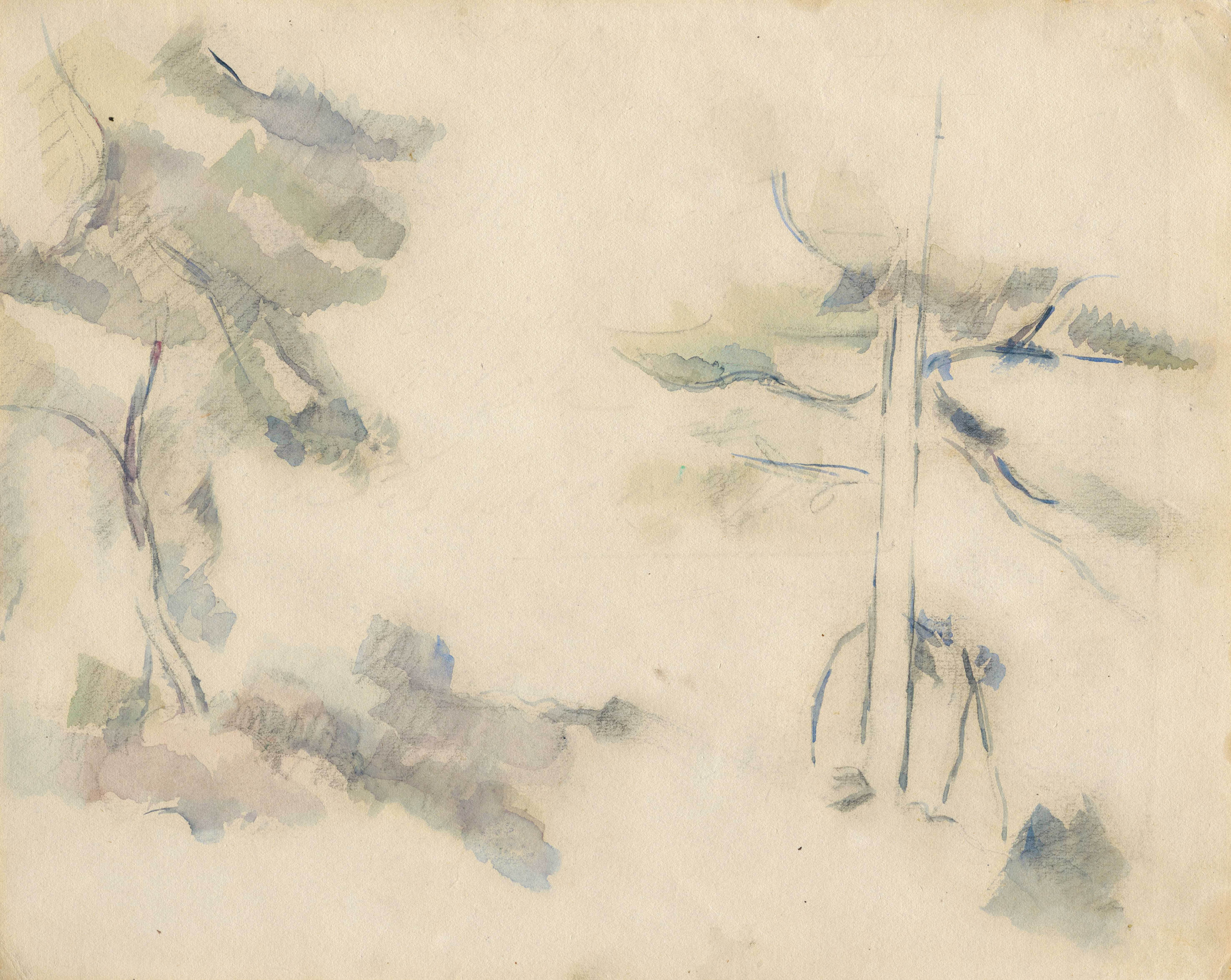 山水与风景-无用空间展览作品图-两棵松TwoPines保罗·塞尚PaulCézanne水彩画Watercolorpainting20.9×26.1cm1890