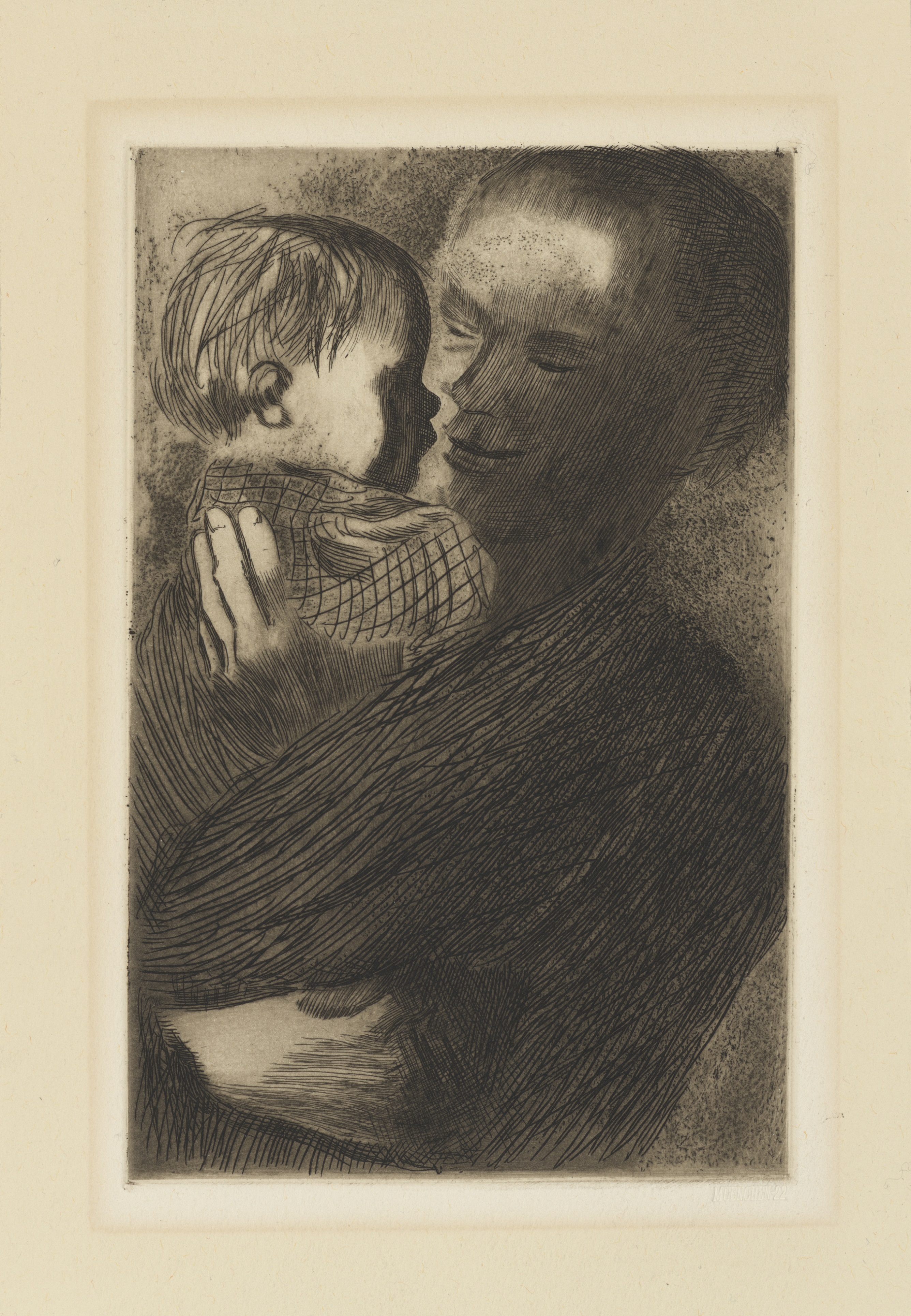 展览作品-修图-母亲怀中铜板蚀刻版画20×12.5cm1900-1949