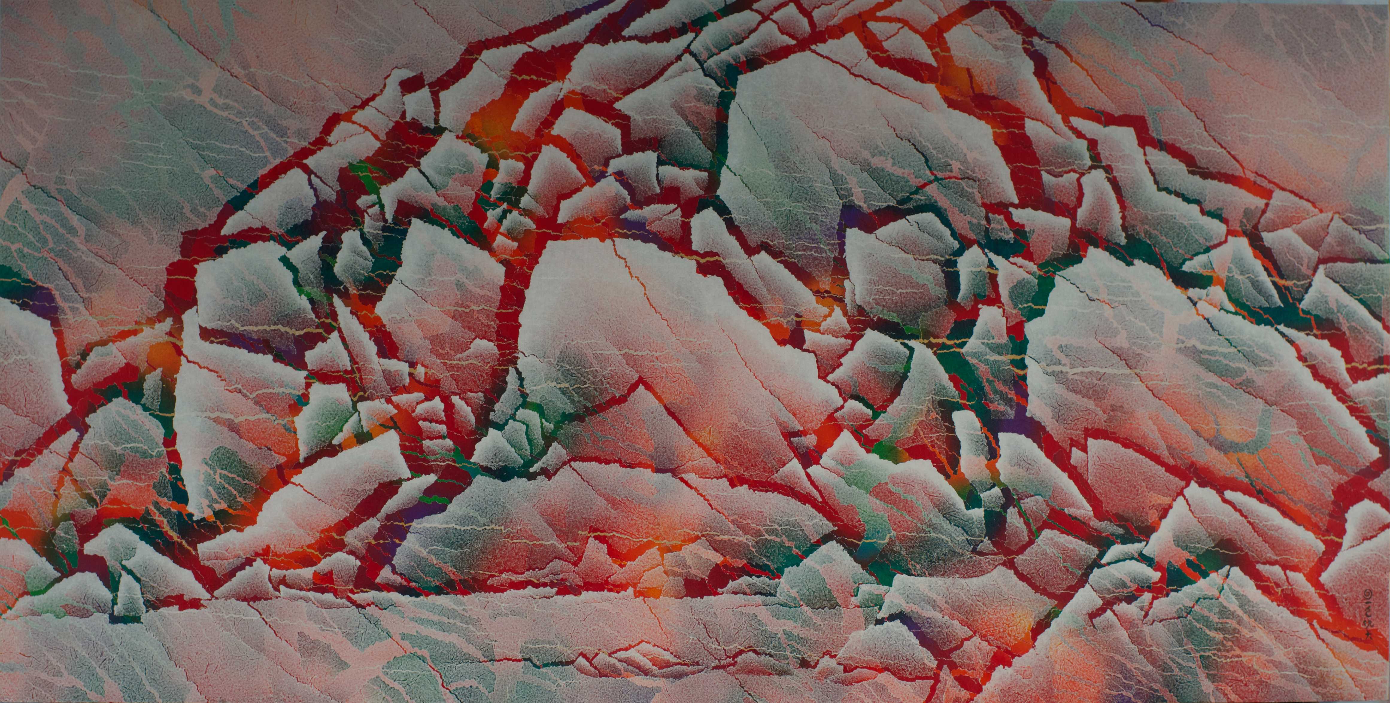 官网艺术家主要作品-仇德树主要作品需修图-仇德树裂变—红岩宣纸、丙烯色、画布181×360cm2010-2011