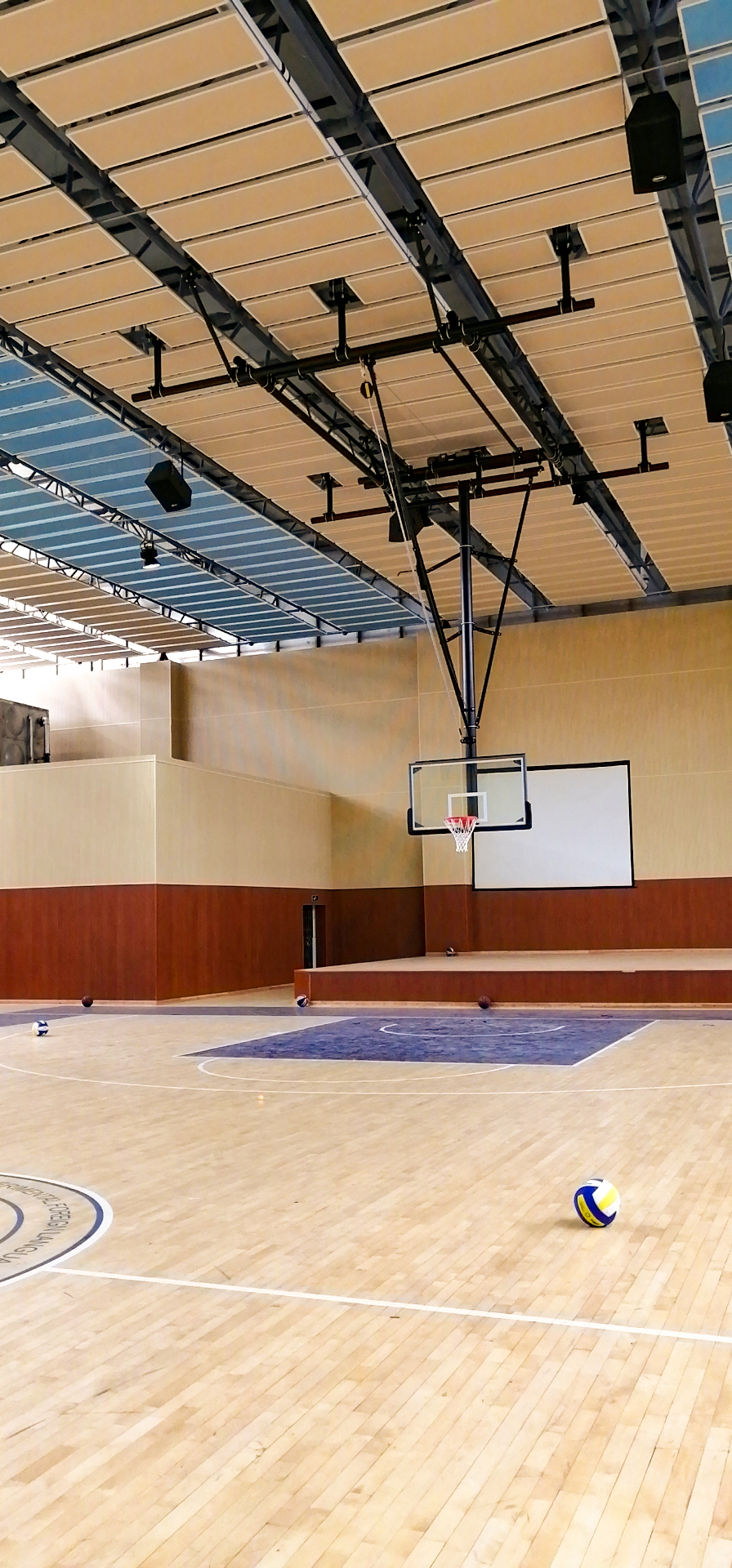 四川省成都市实验外国语学校附属小学体育馆电动悬空篮球架k3107