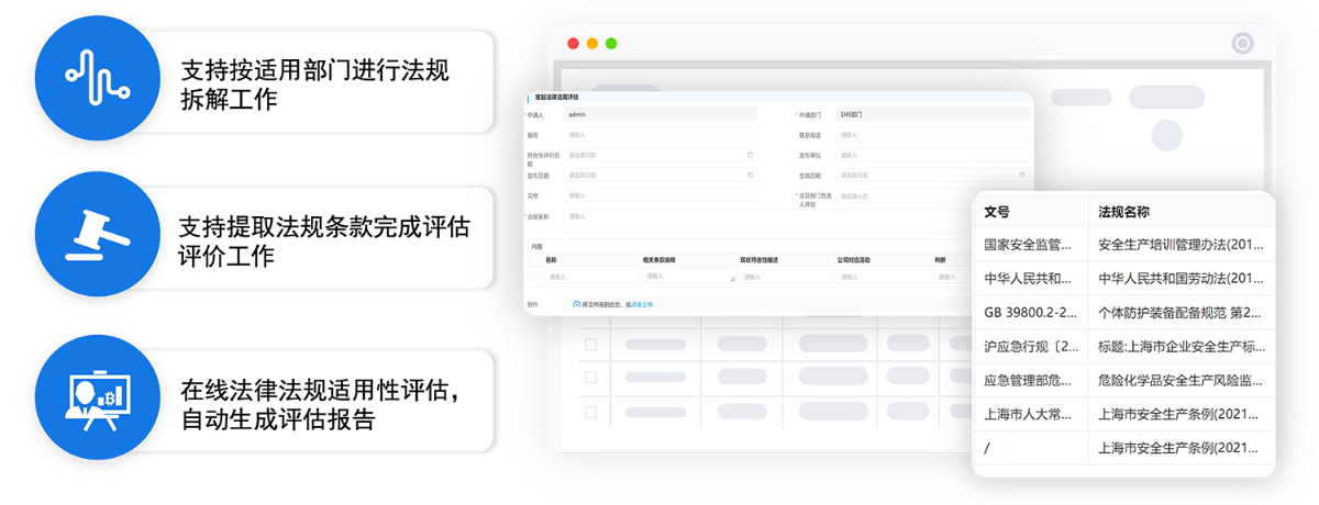 内置数字化法规评估工具,辅助企业落实法律法规适应性评价