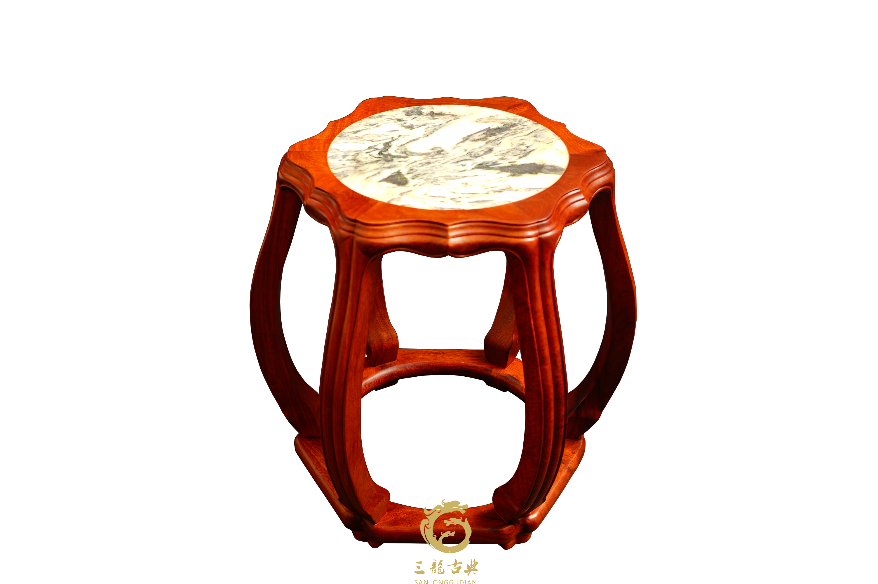 缅花镶云石圆鼓凳-三龙家具-仙作红木家具丨明清家具生产厂家丨私人