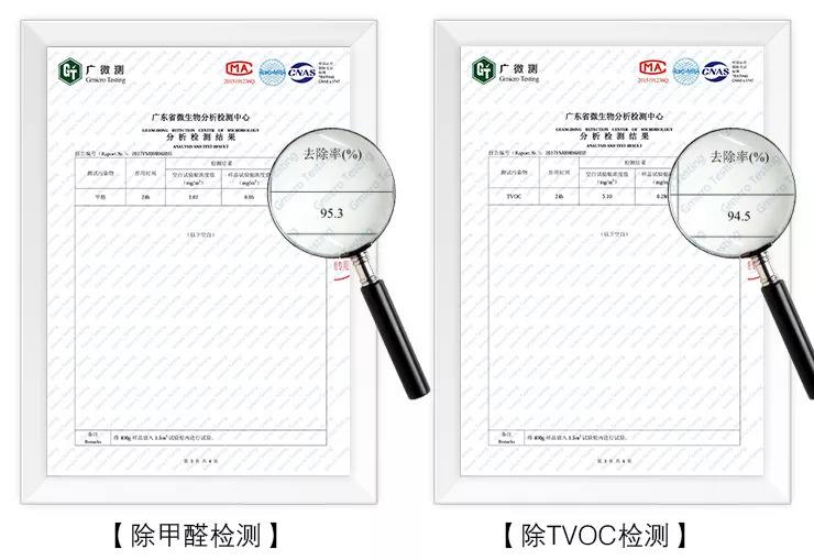 高于95%的甲醛、TVOC去除率