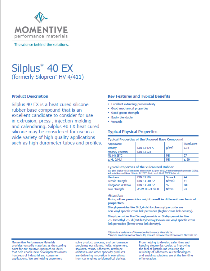 食品级硅橡胶Siplius40EX物性表