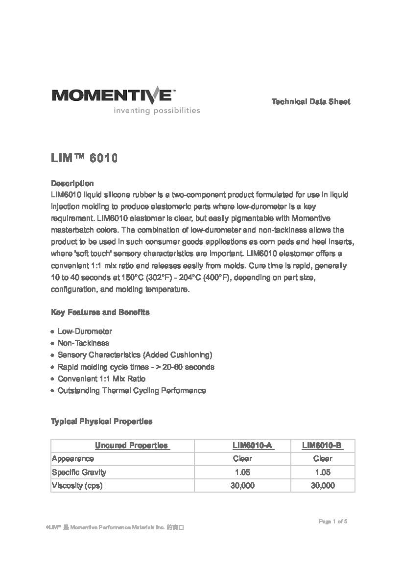 可流动医用硅胶LIM6010物性表1