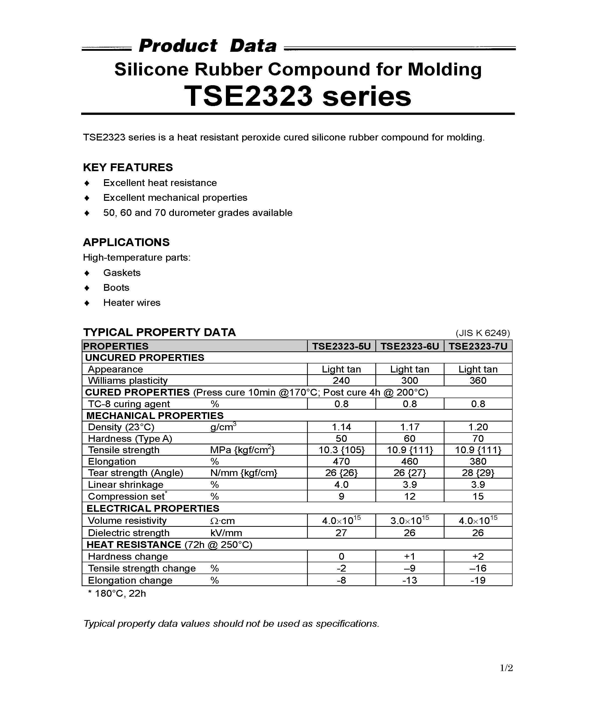 耐高温硅胶TSE2323-7U物性表