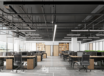 臻宝实业办公室设计效果图：硬朗的线条和沉稳的配色，暗含着企业的严谨态度和绝对理性思维