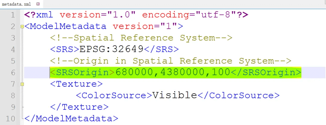 xml 文件中的模型原点坐标值