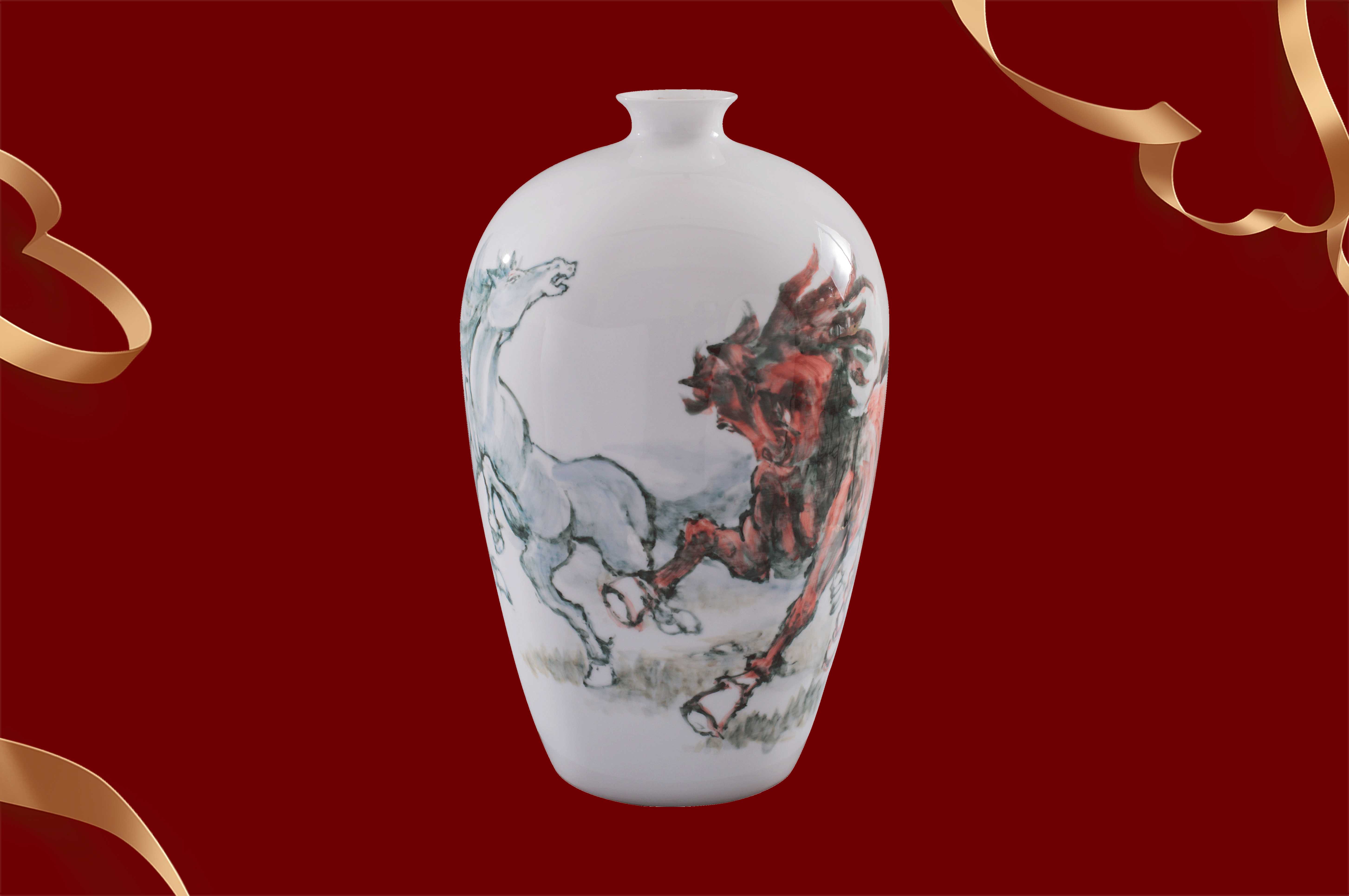 昂首奋蹄万里风鼓园秀口瓶-湖南醴陵红官窑瓷业有限公司