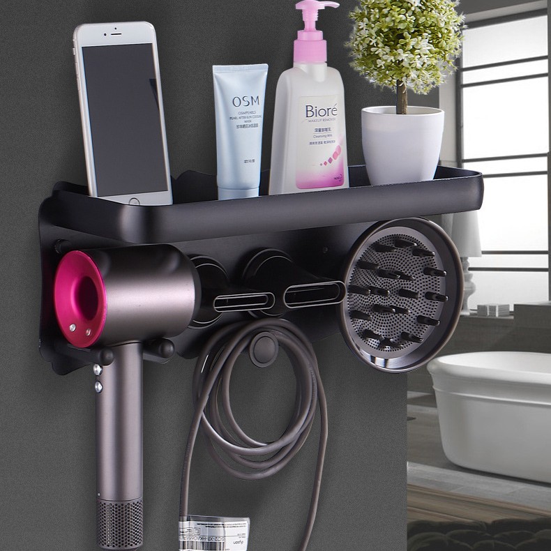 Hair Dryer Holder Space Aluminum Black Perforation Free Hair Dryer