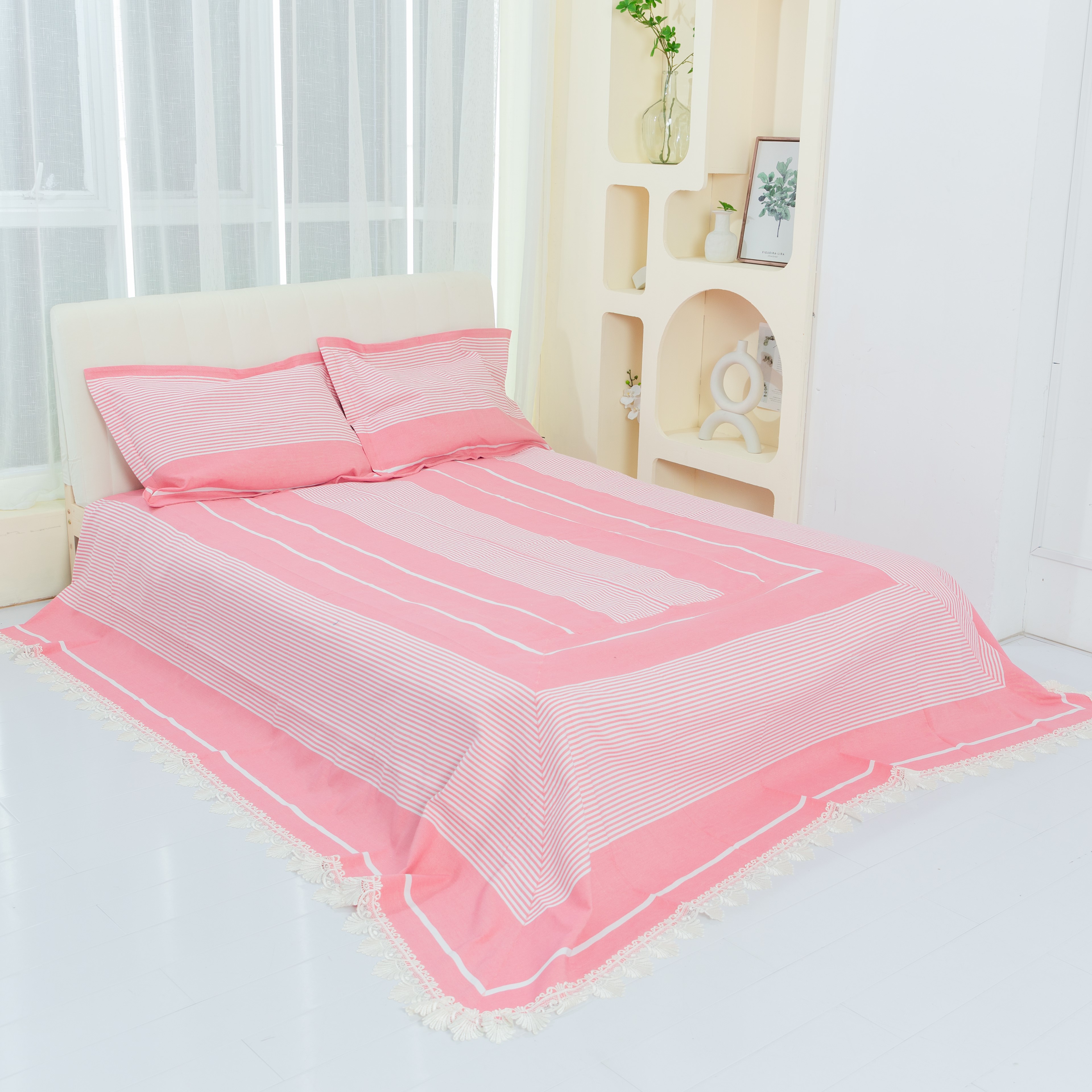 Winature handcrafted bed sheet Frame Checks FC009泉州市盈自然纺织科技有限公司