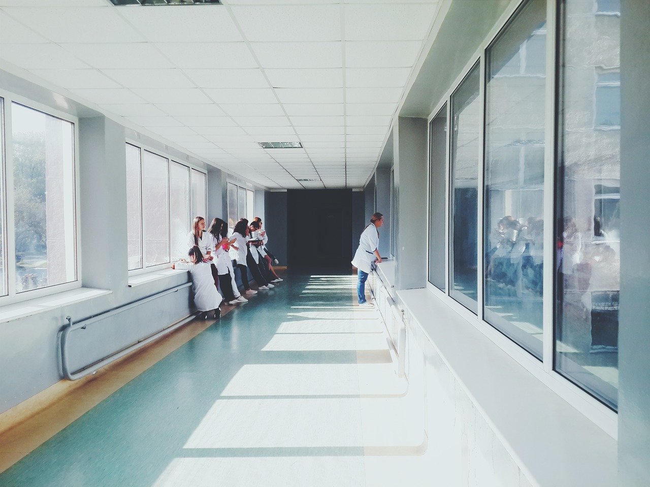 医生,医院,人,健康,护士,走廊,玻璃,玻璃