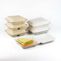 一次性可降解环保餐具甘蔗渣纸浆外卖包饺子蛋糕热狗汉堡盒-2