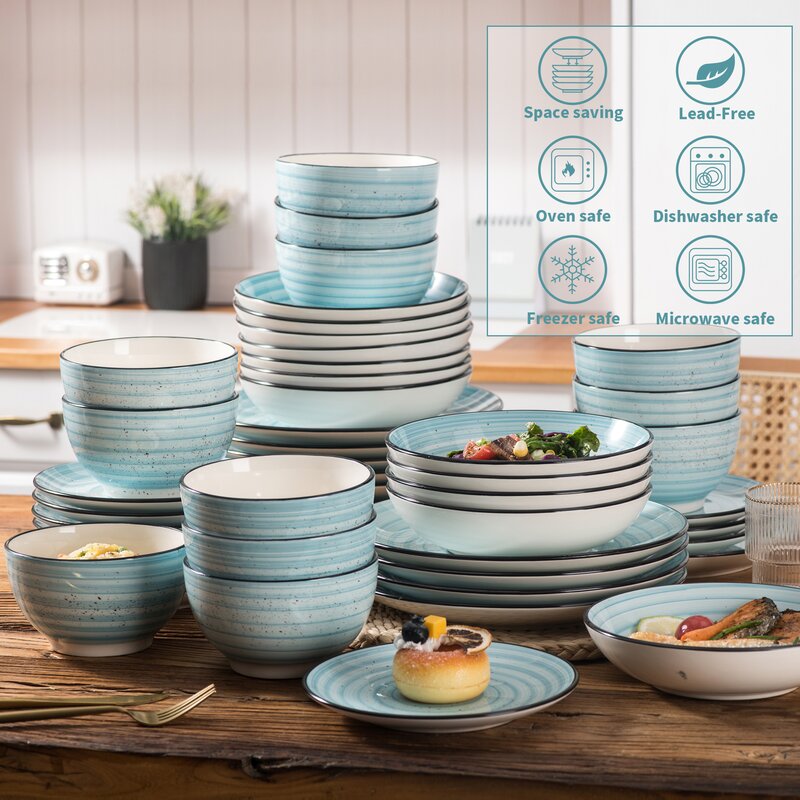 Bonbon-Green-48-Pieces-Stoneware-Handpainted-Spirals-Pattern-Dinnerware-Set-With-Dinner-_Dessert-_Soup-Plate_Bowl,-Service-For-12-10
