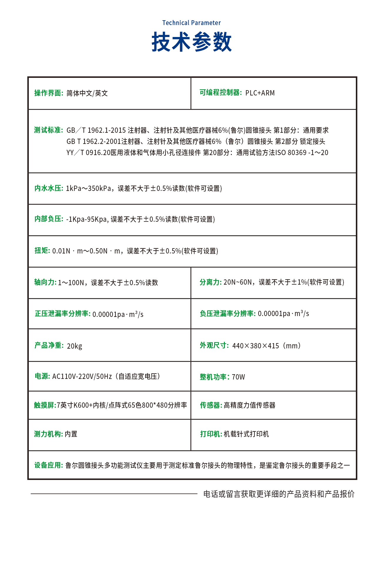 魯爾圓錐接頭多功能測試儀