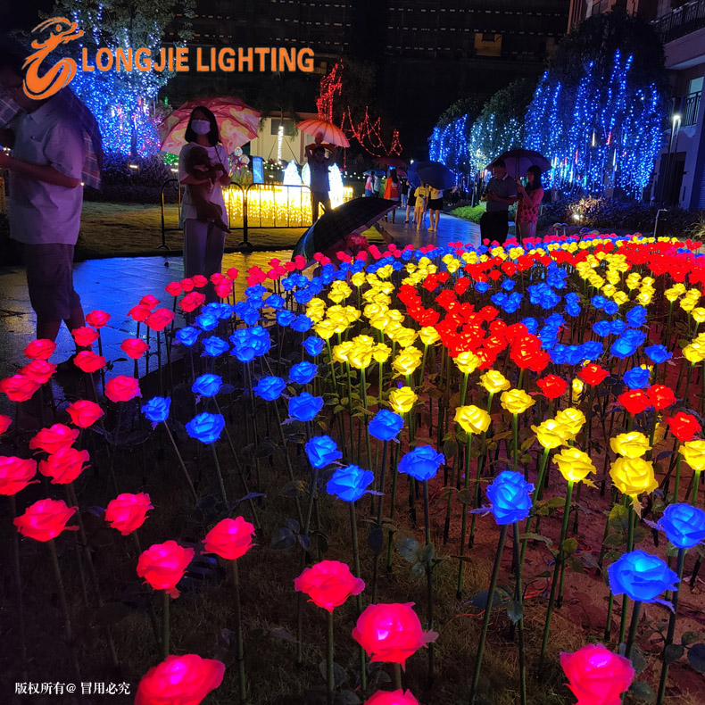 高70CM 发光LED手感玫瑰花插地灯led仿真玫瑰花户外别墅花灯-中山市龙捷灯饰厂