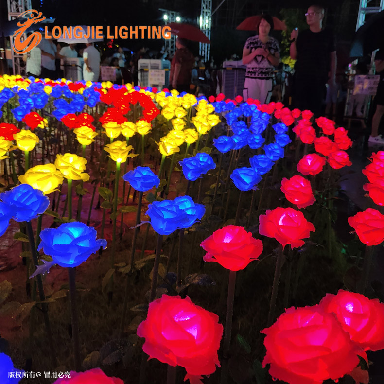高70CM 发光LED手感玫瑰花插地灯led仿真玫瑰花户外别墅花灯-中山市龙捷灯饰厂
