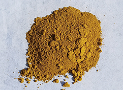 氧化铁黄简称铁黄，是含结晶水的氧化铁，用途于产品着色。