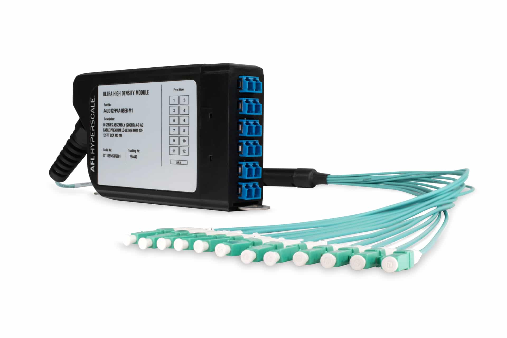 A4UD12FPAA-08EB-M1-U-Series-Assembly-Short-A-B-AQ-Cable-Premium-LC-LC-MM-OM4-12F-12FPT-Cca-MC-LSZH-1m