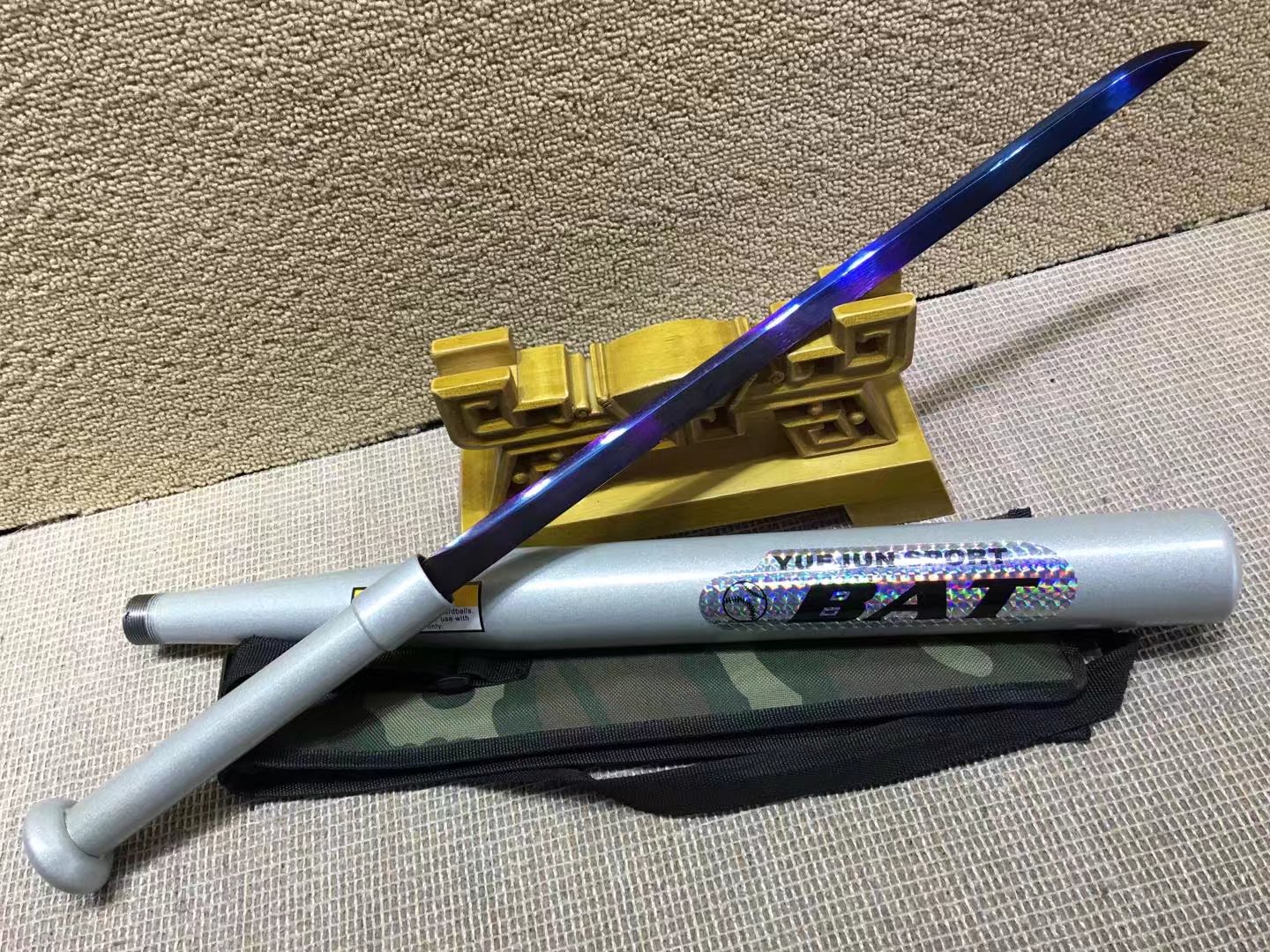 烤蓝棒球棍刀:全长71、刃长45、刃宽2.0,手工锻打锋利版收藏310赠送锦盒-龙泉刀剑批发网