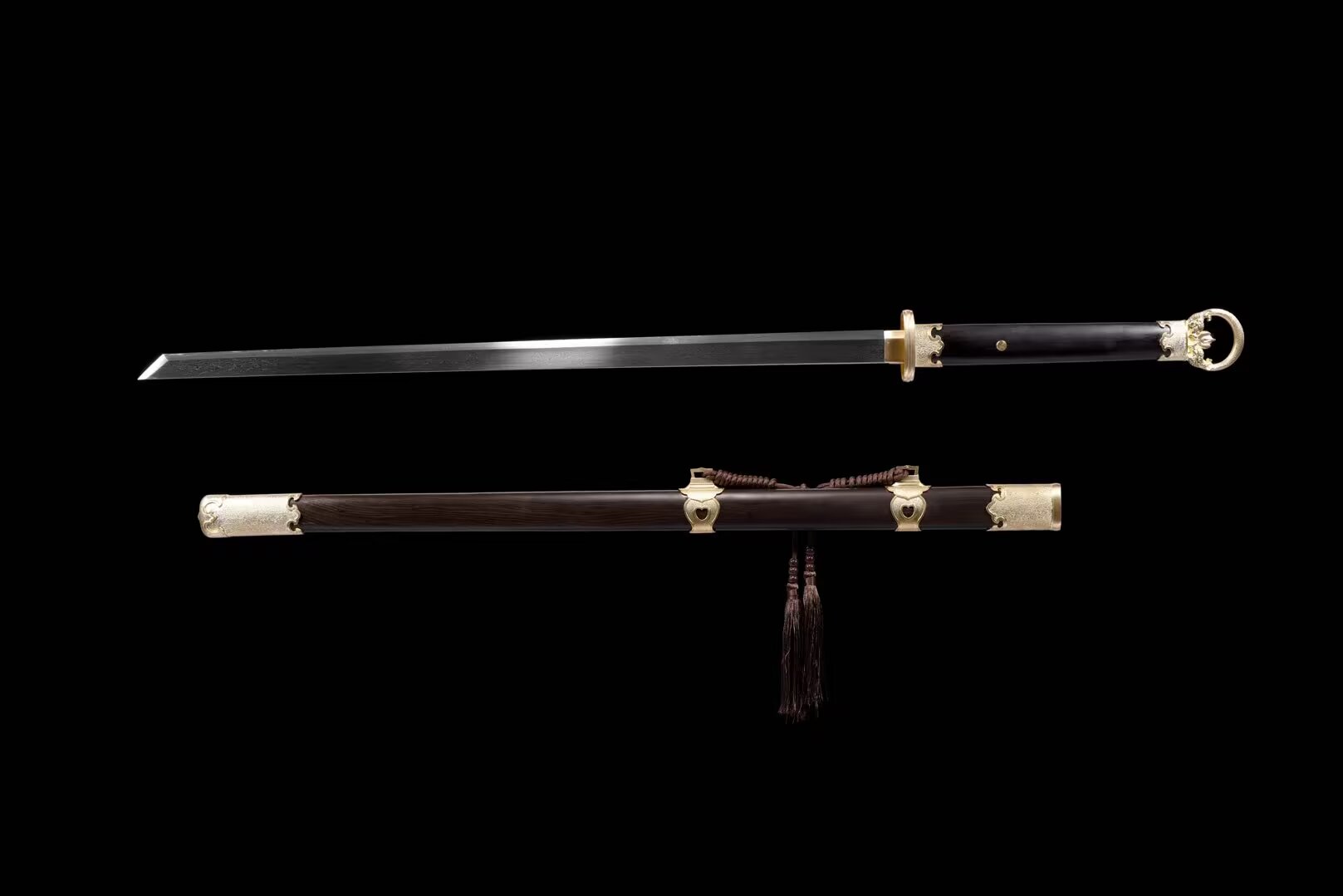 秦汉环首唐刀；售1420、尺寸：全长100cm、韧长71cm、宽3.1cm，厚0.70cm、带鞘全重1.80kg，净重1.15kg，硬度60号 ...