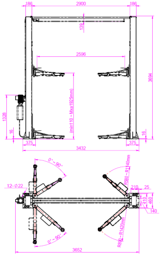 QJY4.0-D1-cleanfloortwopostliftwithmanualtwosidereleaseQJY4.0-D1尺寸图-cleanfloortwopostliftwithmanualtwosidereleaseQJY4.0-D1尺寸图1