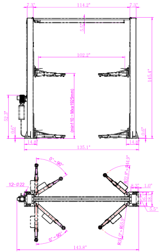 QJY4.0-D1-cleanfloortwopostliftwithmanualtwosidereleaseQJY4.0-D1尺寸图-cleanfloortwopostliftwithmanualtwosidereleaseQJY4.0-D1尺寸图2