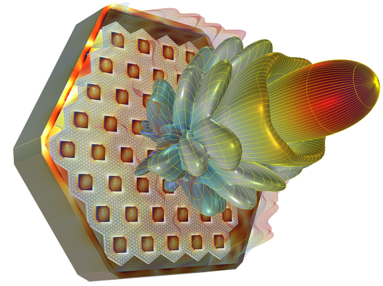 A microstrip patch model showing the far-field radiation pattern in the Rainbow Light color table.